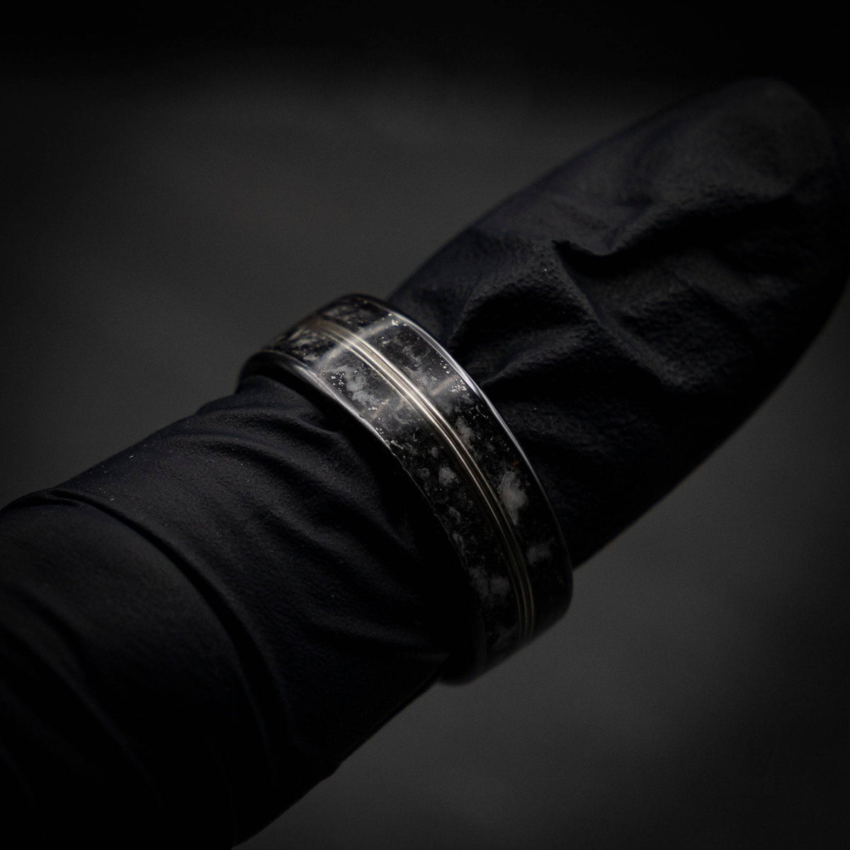 Glow in the Dark Meteorite Ring White Gold Wire Inlay