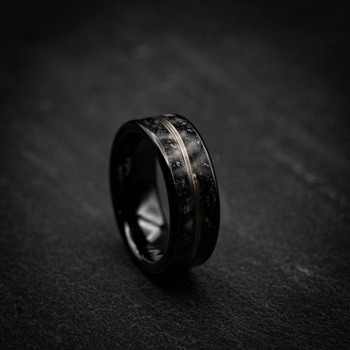 Glow in the Dark Meteorite Ring White Gold Wire Inlay