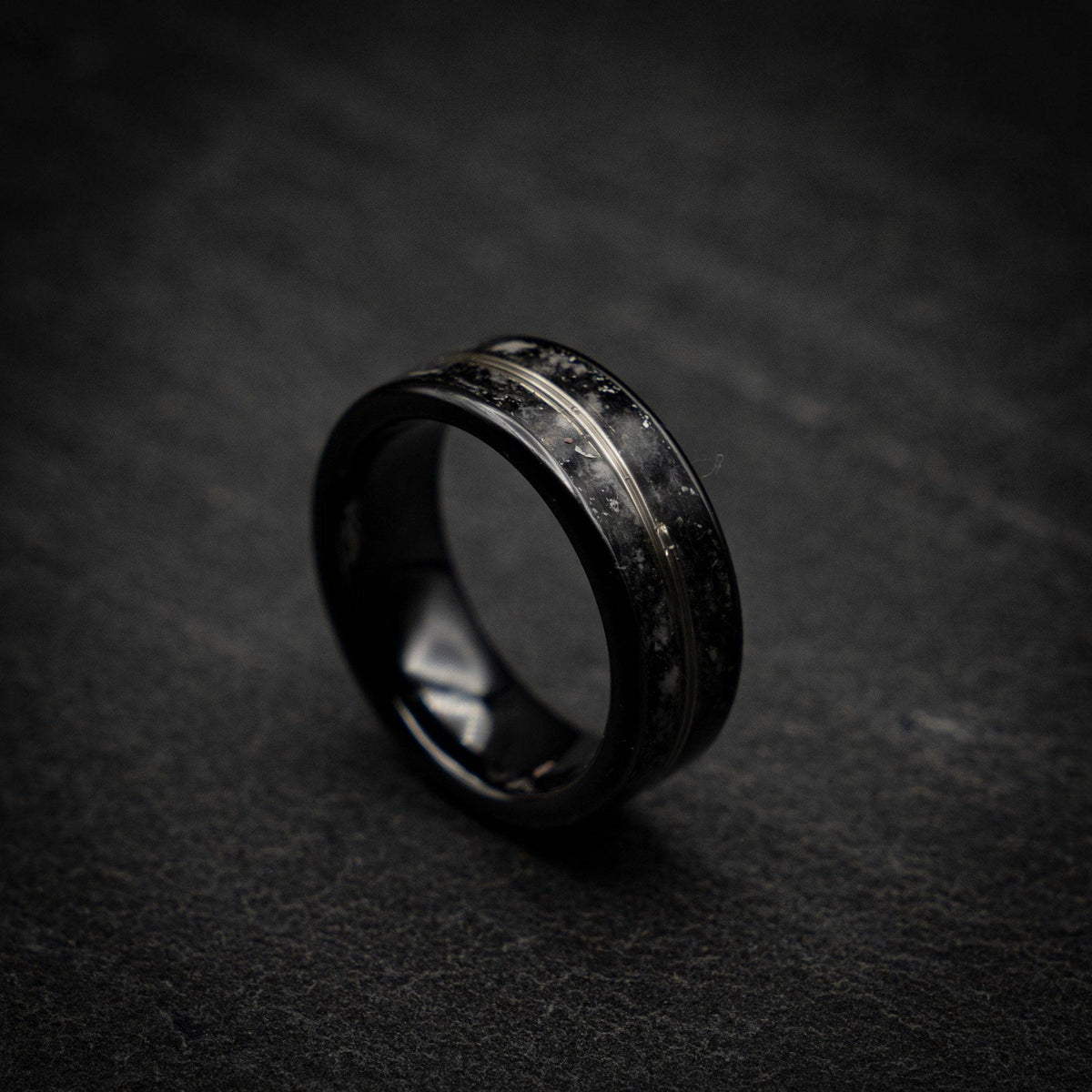 Glow in the Dark Meteorite Ring White Gold Wire Inlay
