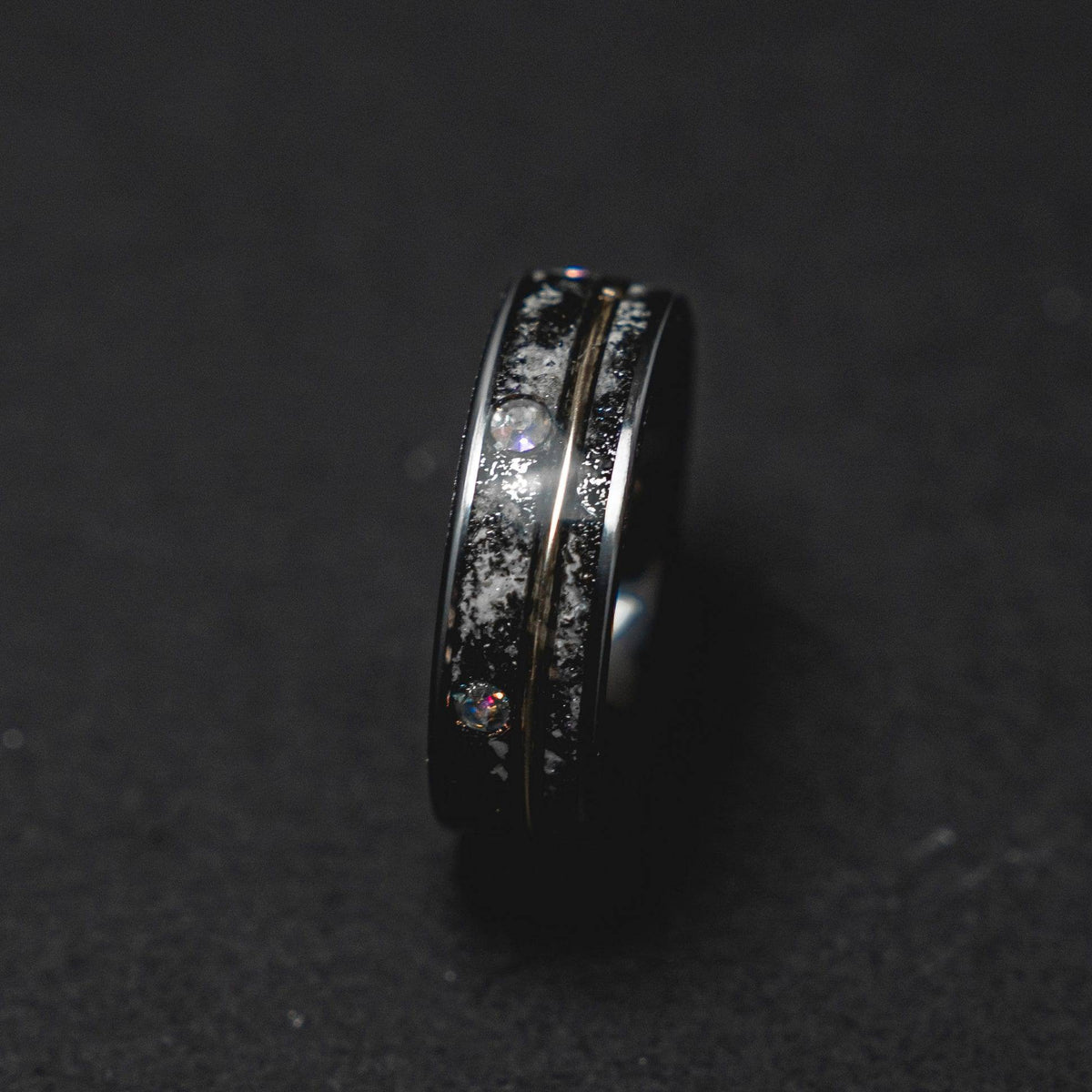 Glow in the Dark Tungsten Ring Meteorite Inlay - Decazi