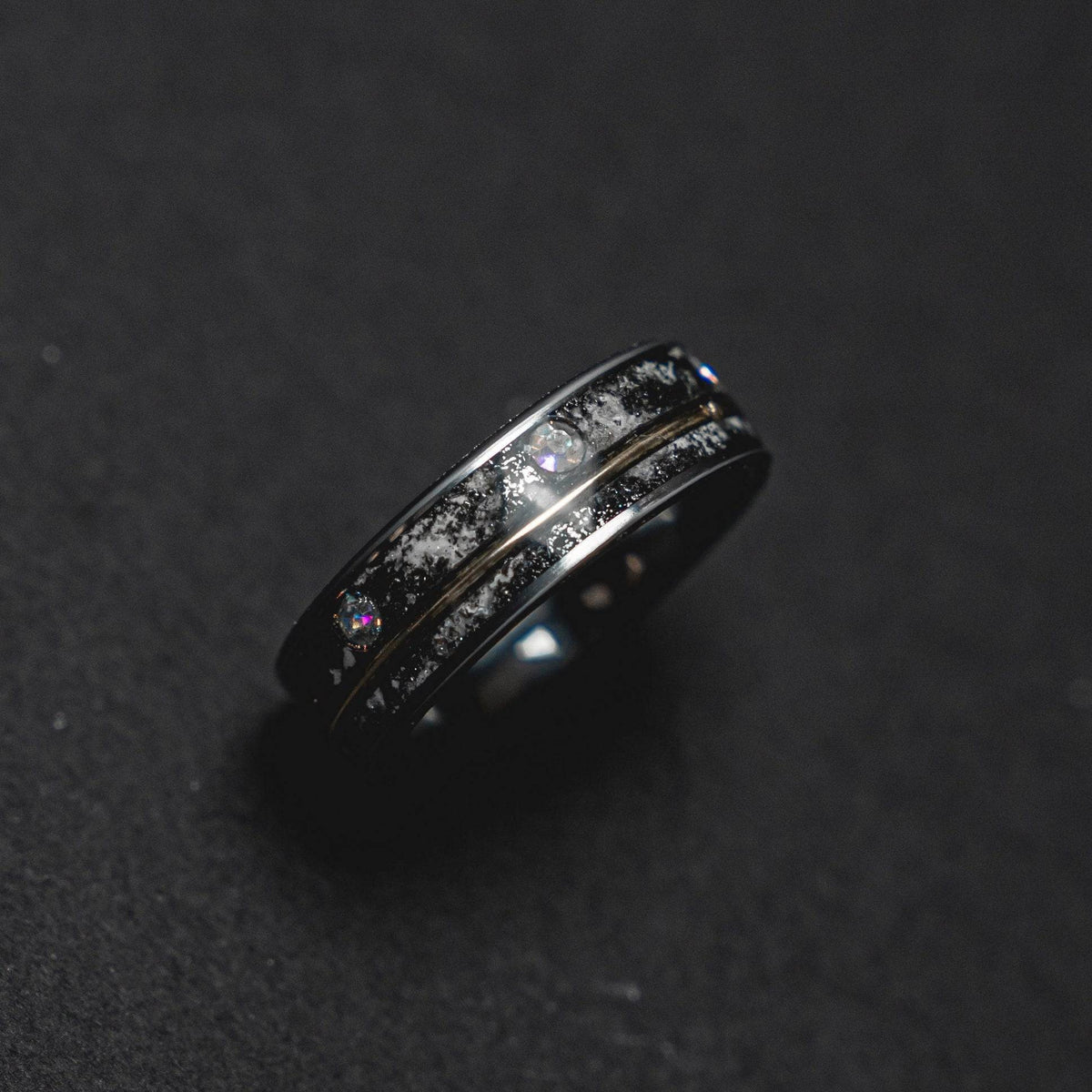 Glow in the Dark Tungsten Ring Meteorite Inlay