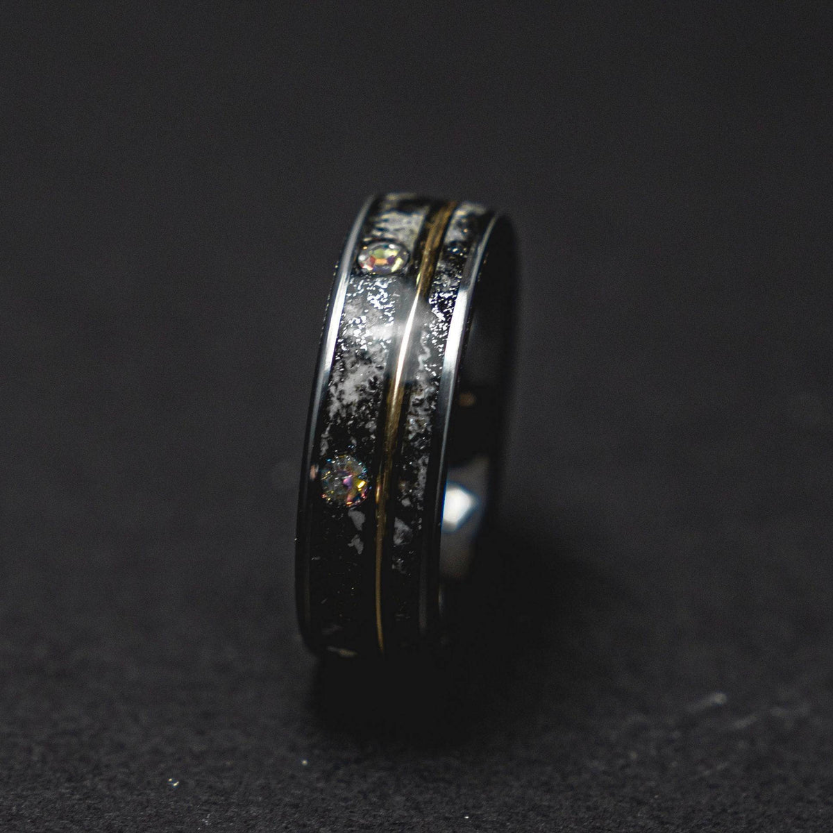 Glow in the Dark Tungsten Ring Meteorite Inlay