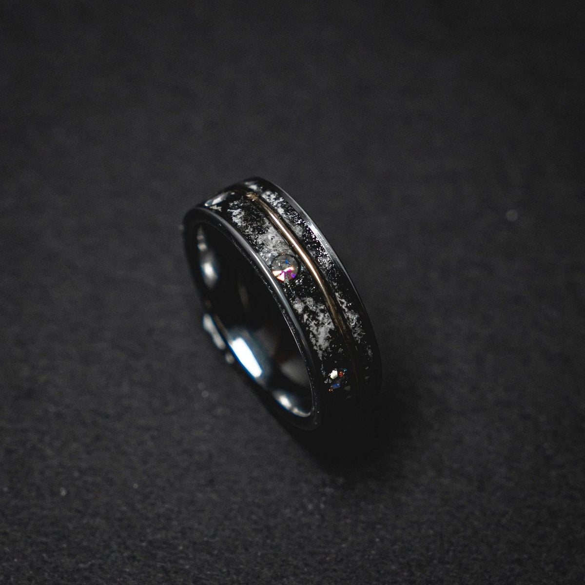 Glow in the Dark Tungsten Ring Meteorite Inlay
