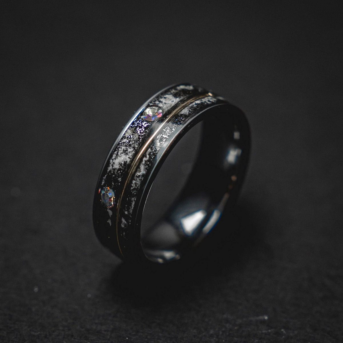 Glow in the Dark Tungsten Ring Meteorite Inlay