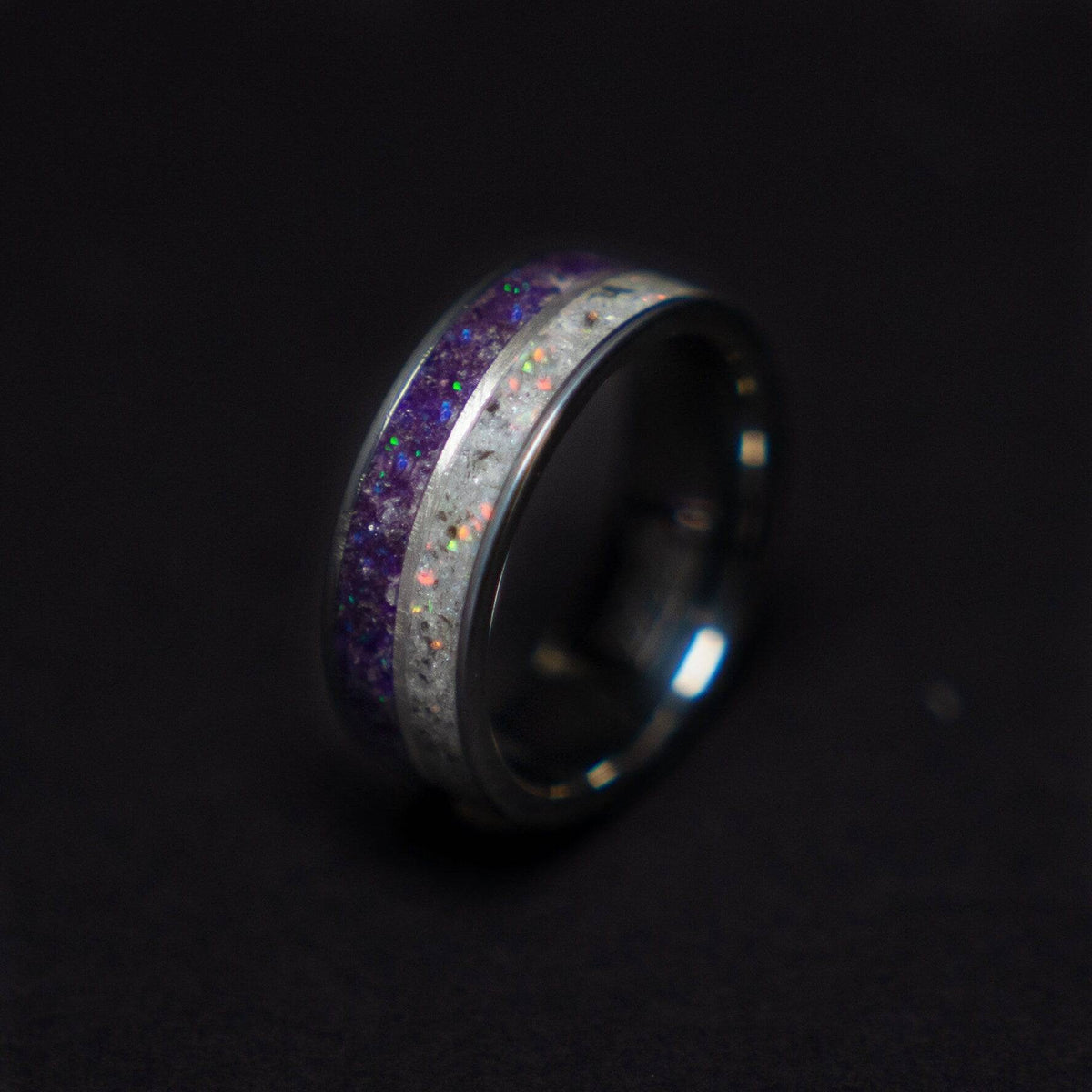 Herkimer Diamond Tungsten Ring Amethyst Inlay