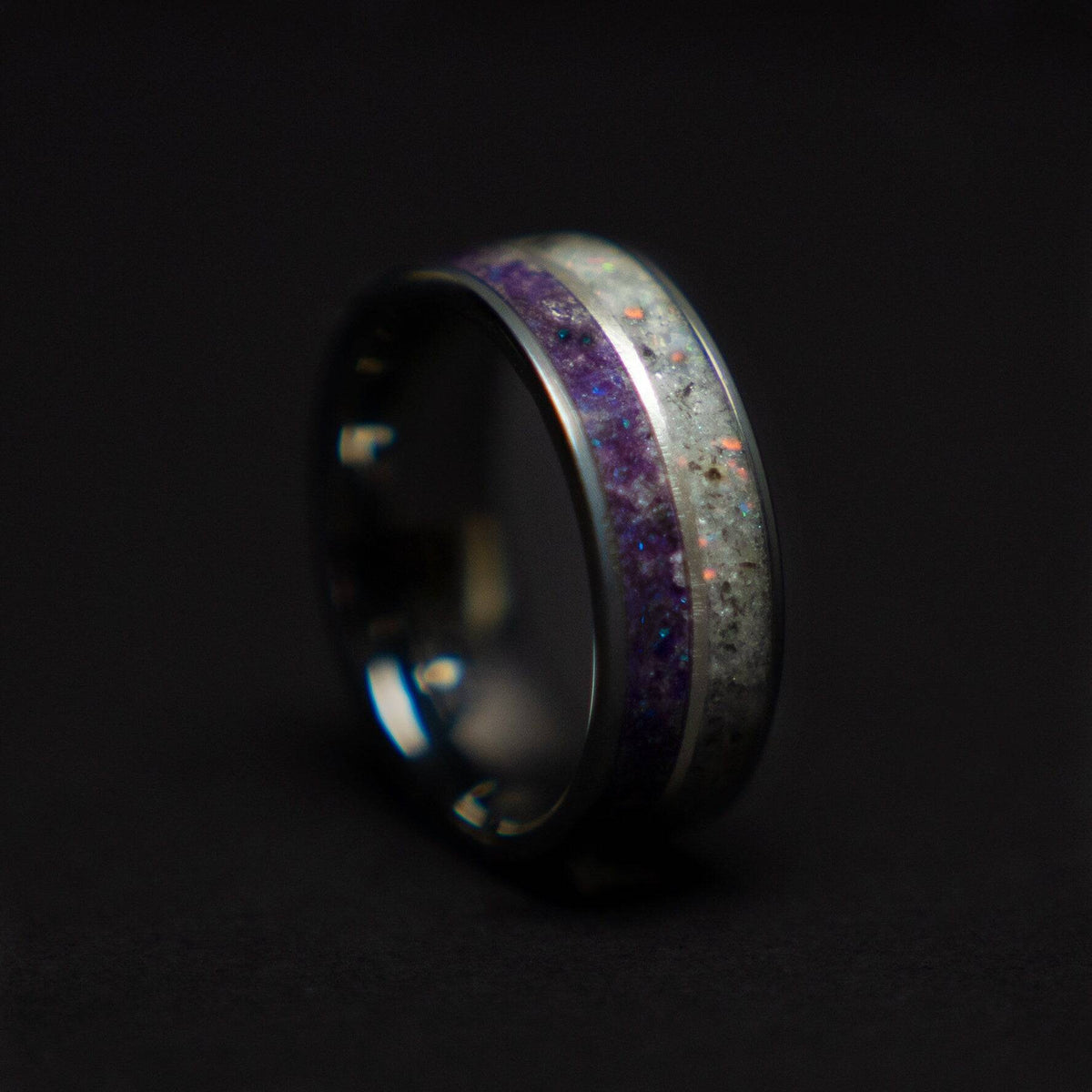 Herkimer Diamond Tungsten Ring Amethyst Inlay