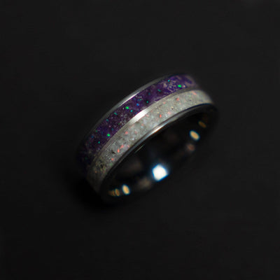 Herkimer Diamond Tungsten Ring Amethyst Inlay