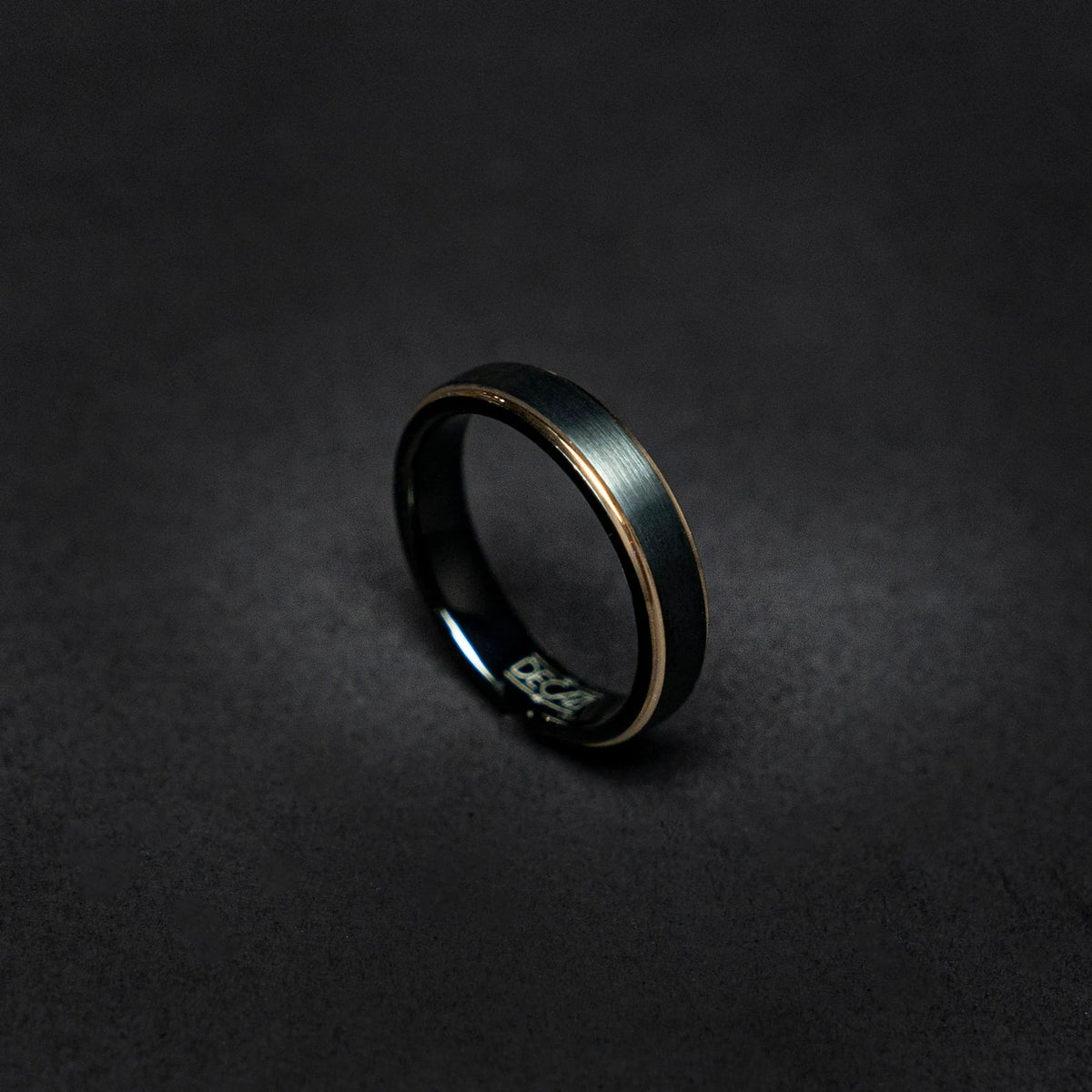 Black Tungsten Ring with Rose Gold Plated Accents