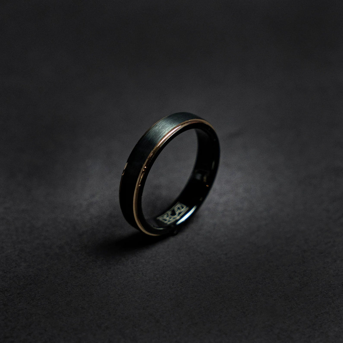 Black Tungsten Ring with Rose Gold Plated Accents