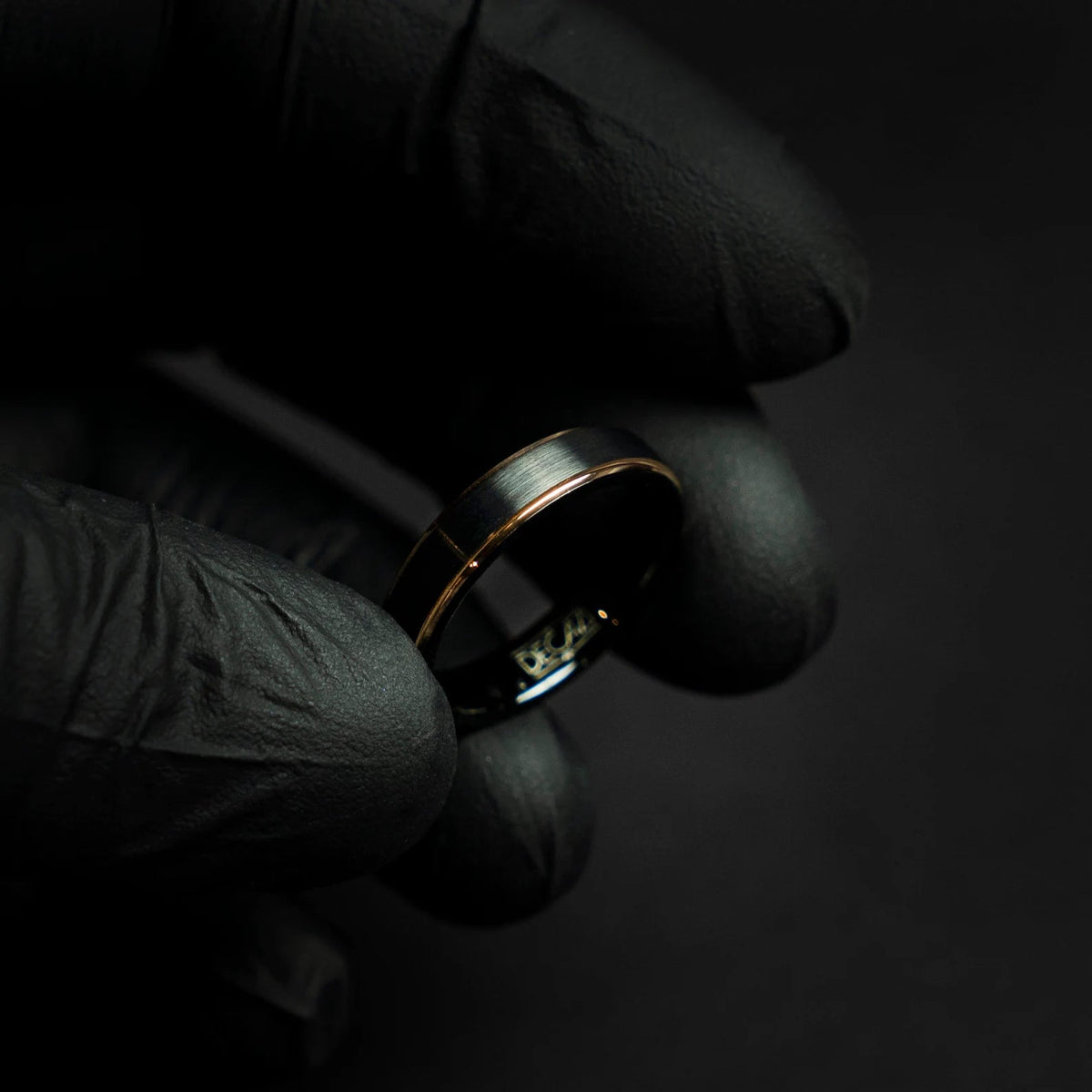 Black Tungsten Ring with Rose Gold Plated Accents