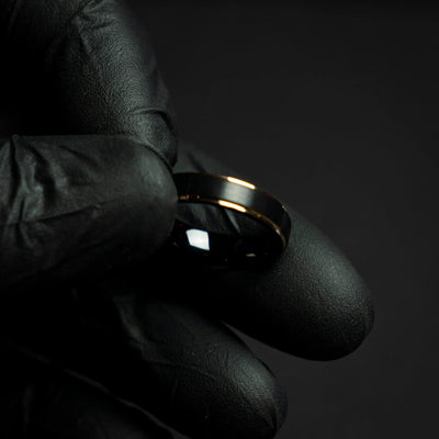 Black Tungsten Ring with Rose Gold Plated Accents