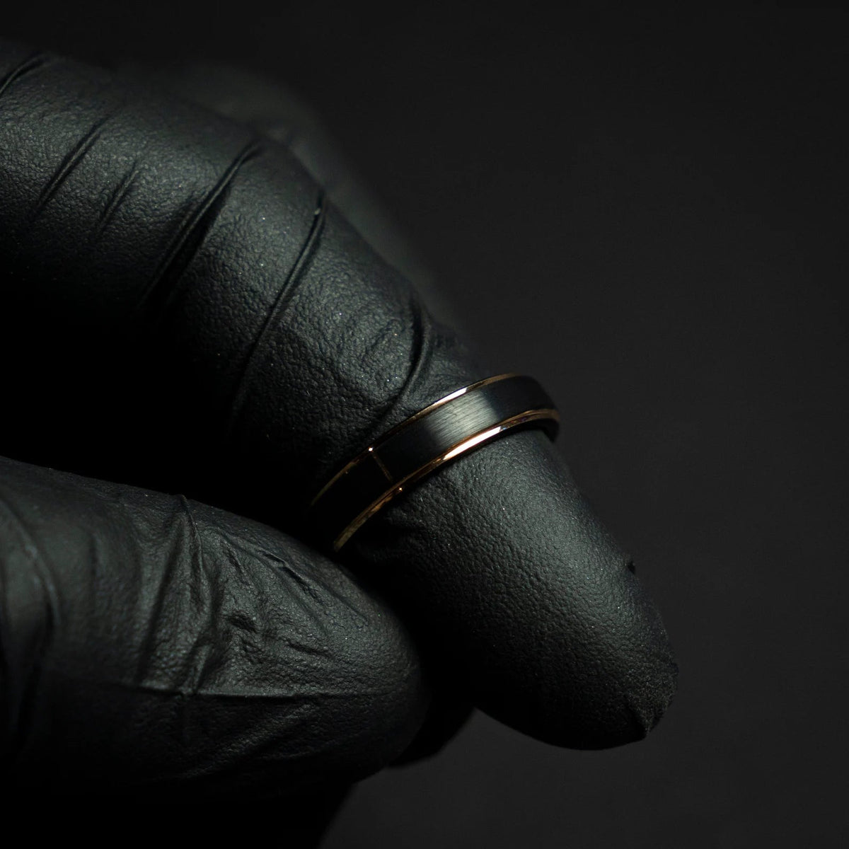 Black Tungsten Ring with Rose Gold Plated Accents
