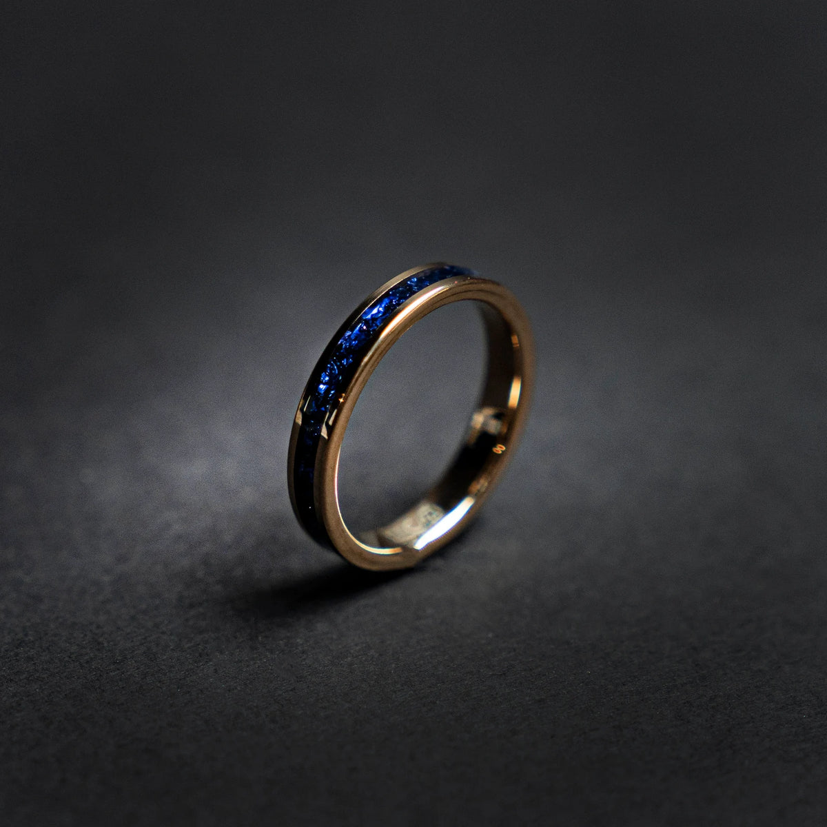 Rose golden plated tungsten ring with blue opal - Decazi