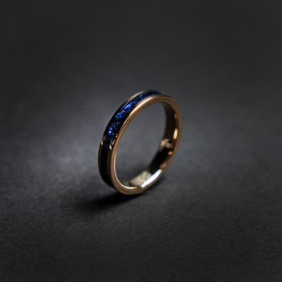 Rose golden plated tungsten ring with blue opal - Decazi
