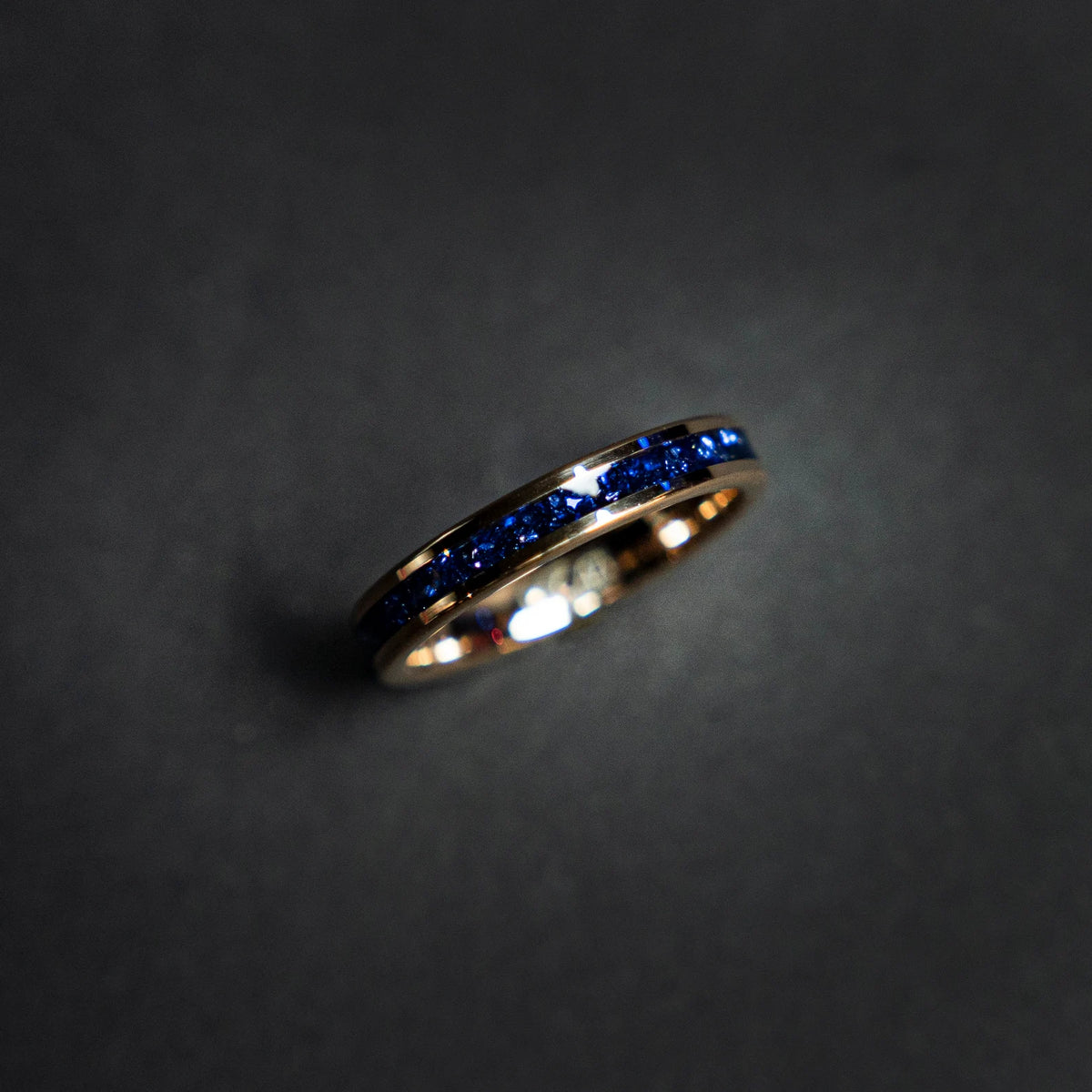 Rose golden plated tungsten ring with blue opal - Decazi