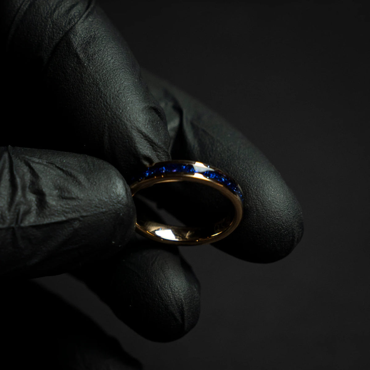 Rose golden plated tungsten ring with blue opal - Decazi