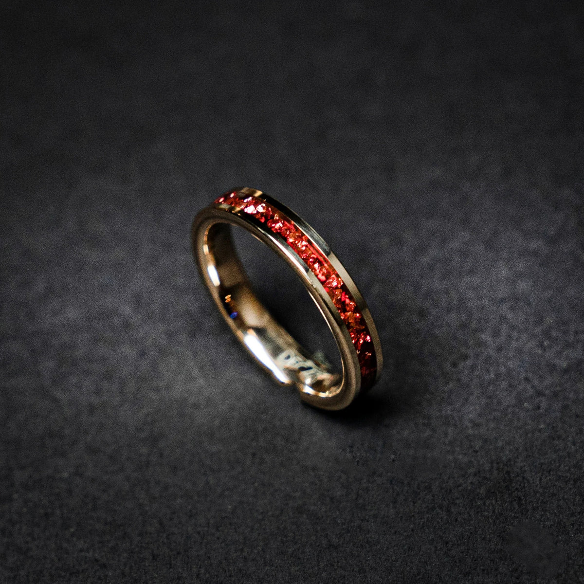 Rose golden plated tungsten ring with red opal - Decazi