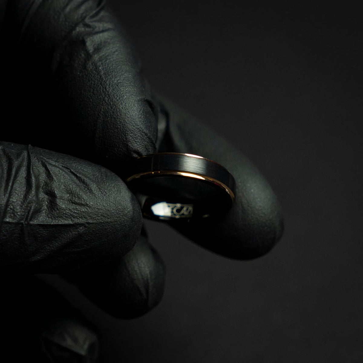 Black Tungsten Ring with Rose Gold Plated Accents