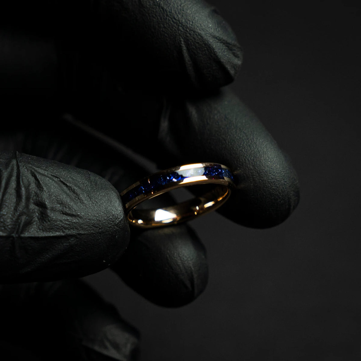 Rose golden plated tungsten ring with blue opal - Decazi