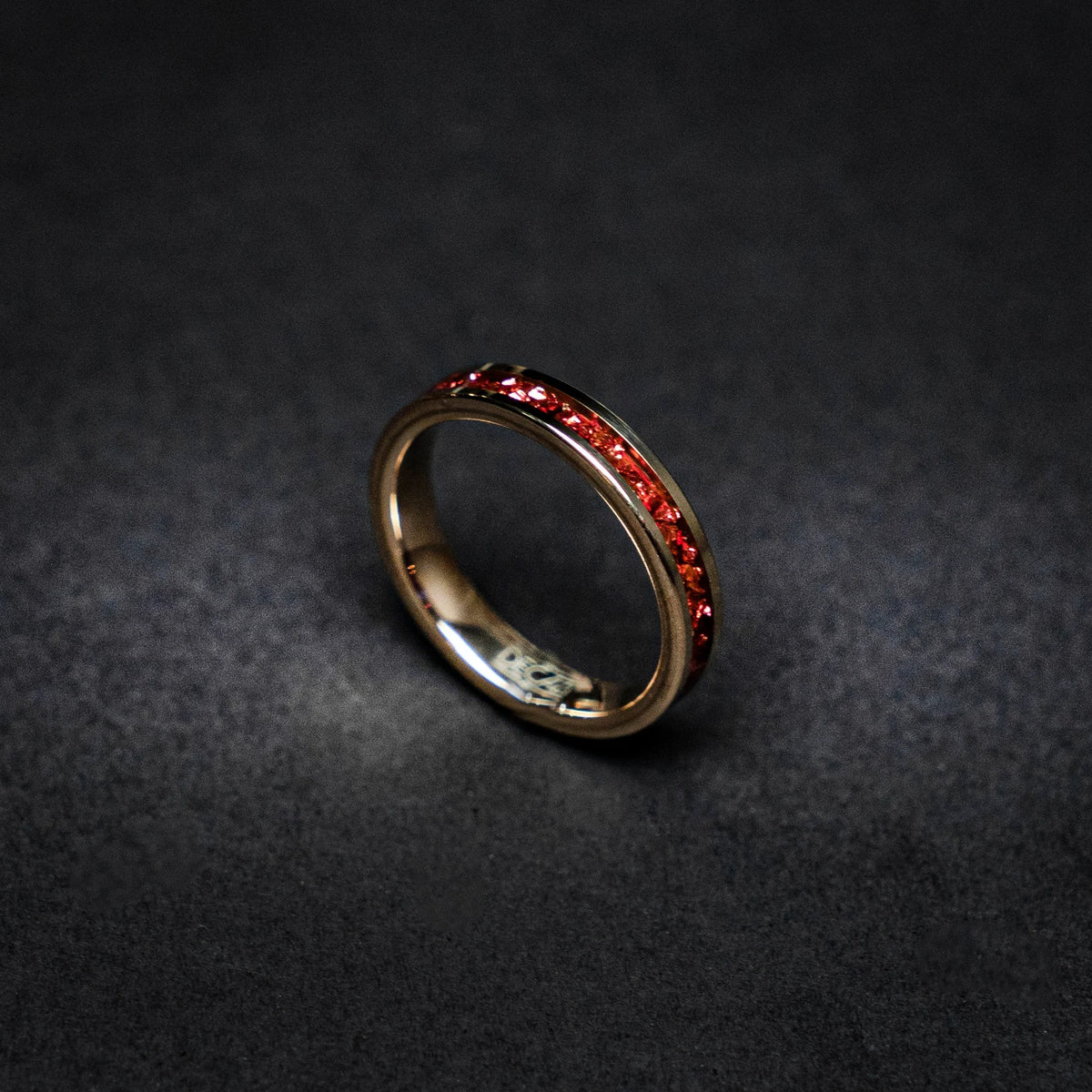 Rose golden plated tungsten ring with red opal - Decazi