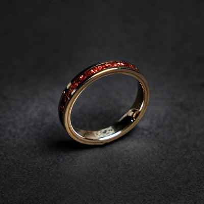 Rose golden plated tungsten ring with red opal - Decazi