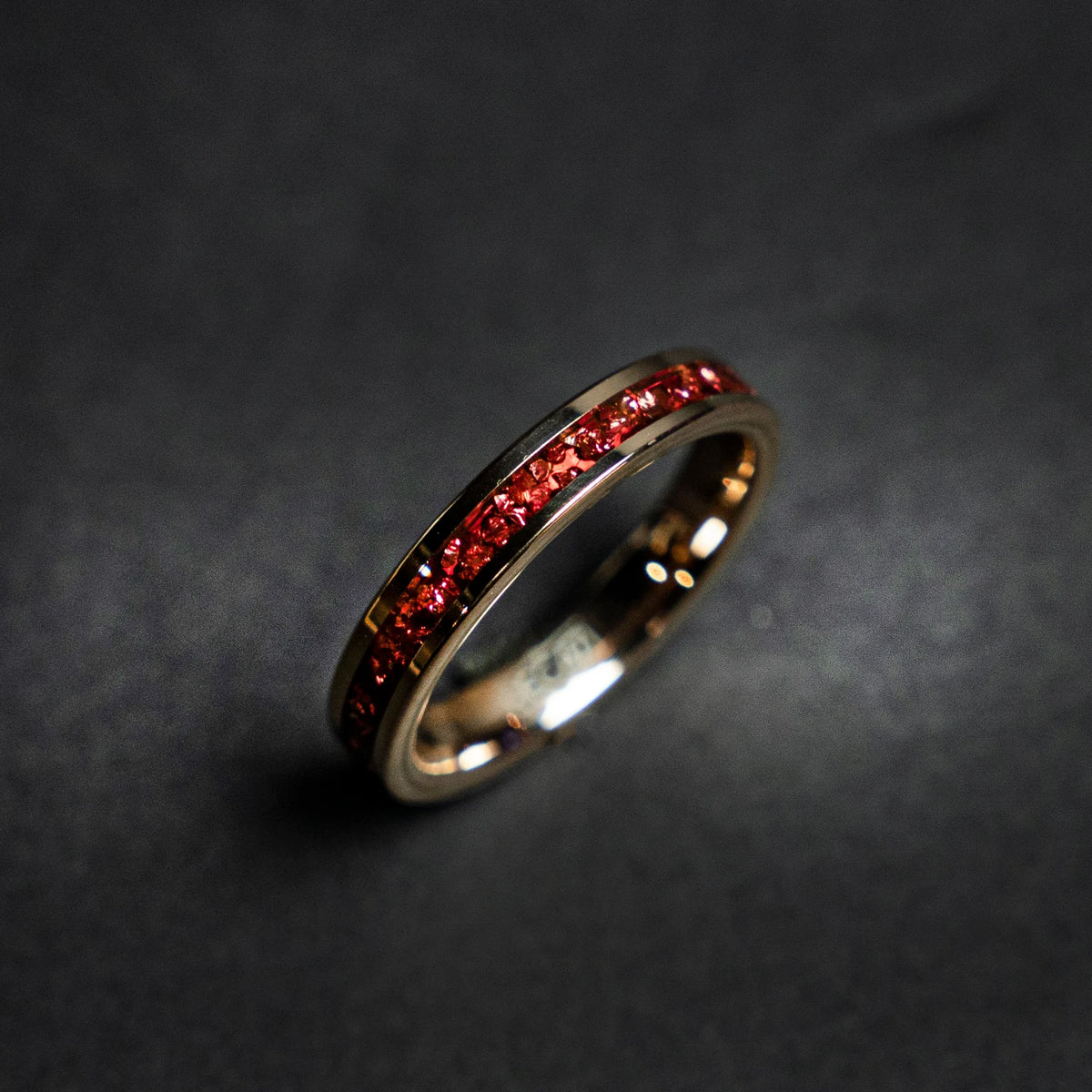 Rose golden plated tungsten ring with red opal - Decazi