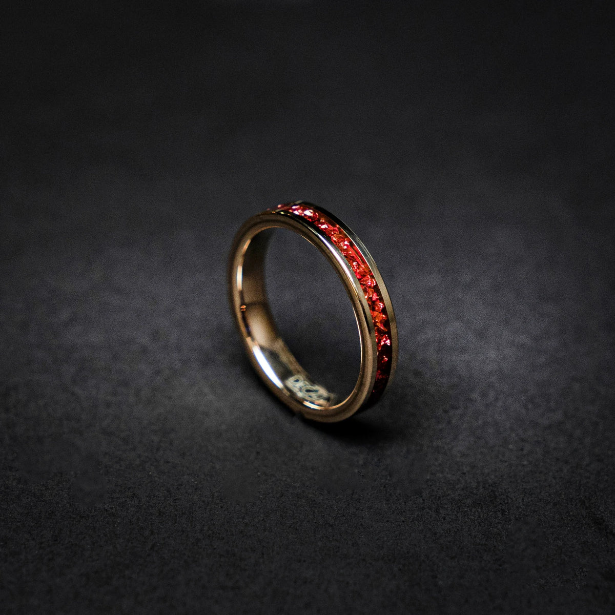 Rose golden plated tungsten ring with red opal - Decazi