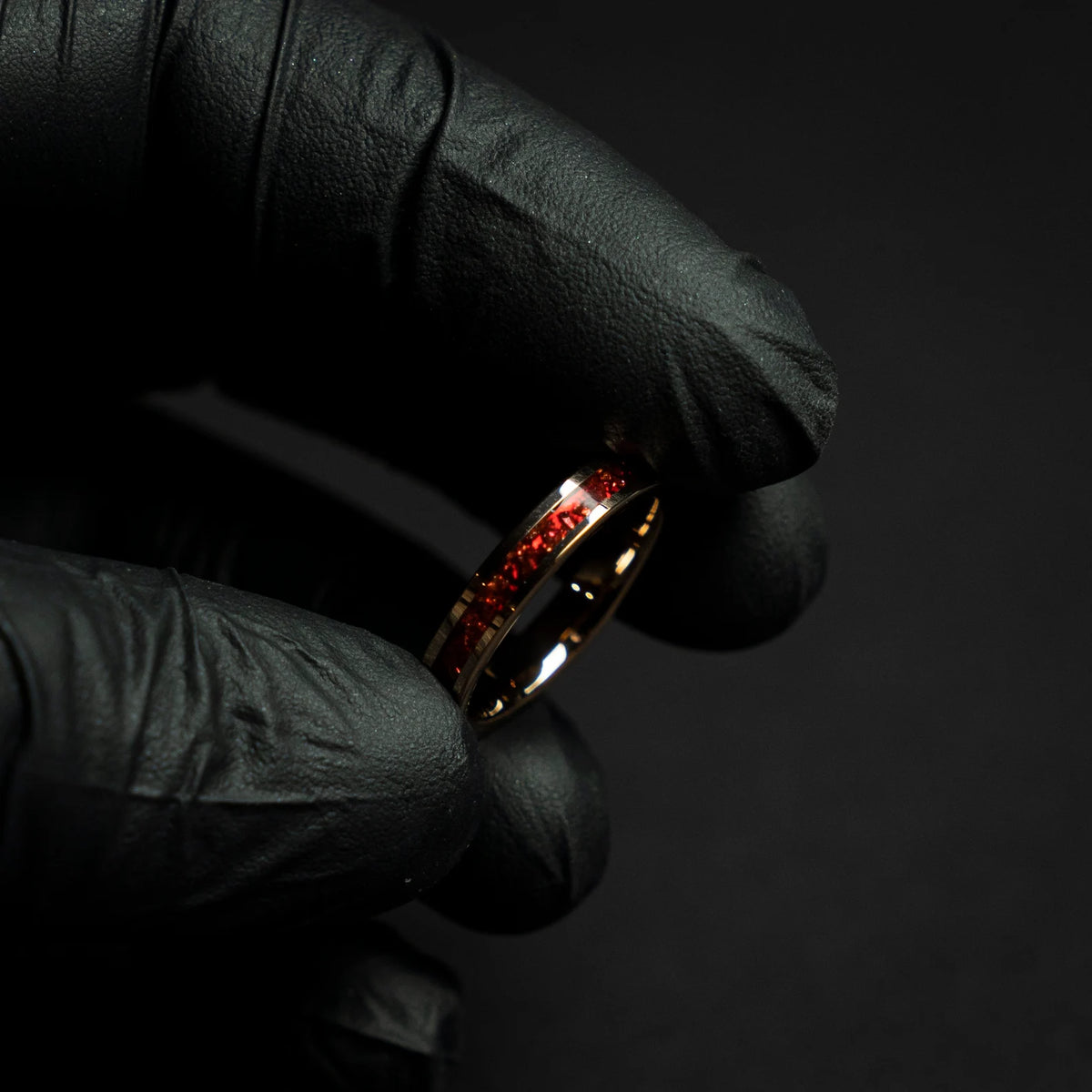 Rose golden plated tungsten ring with red opal - Decazi