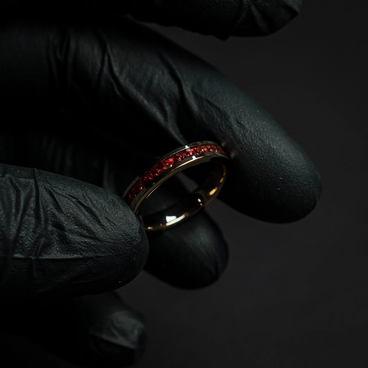 Rose golden plated tungsten ring with red opal - Decazi