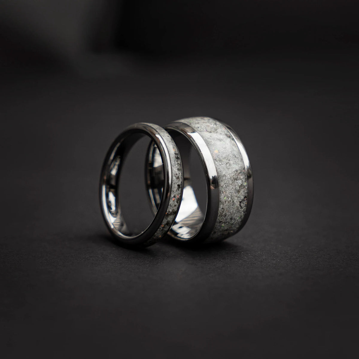 Domed Moonstone Tungsten Ring Set - Decazi