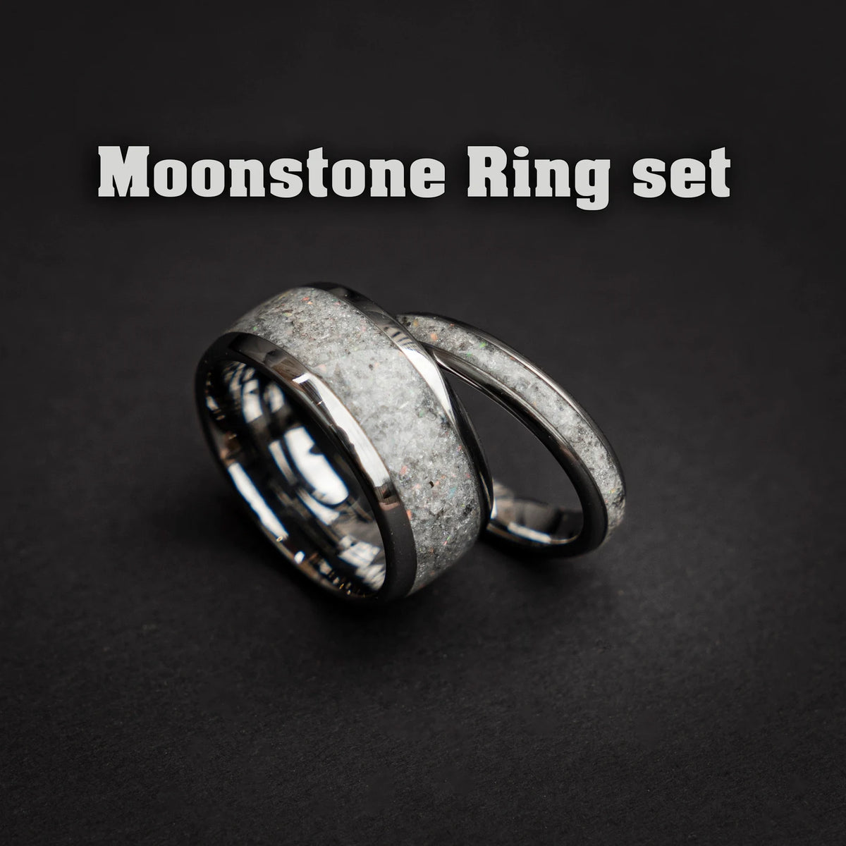 Domed Moonstone Tungsten Ring Set - Decazi