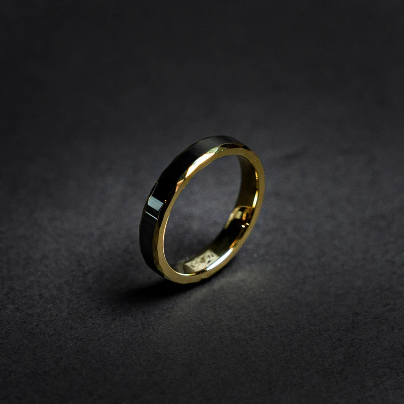 Gold hammered tungsten ring