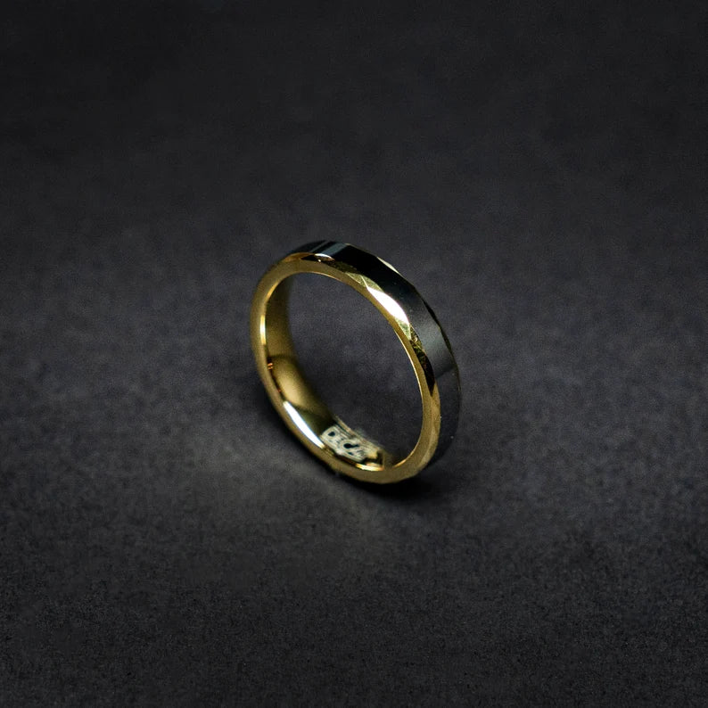 Gold hammered tungsten ring