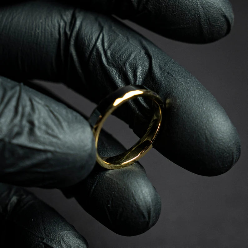 Gold hammered tungsten ring