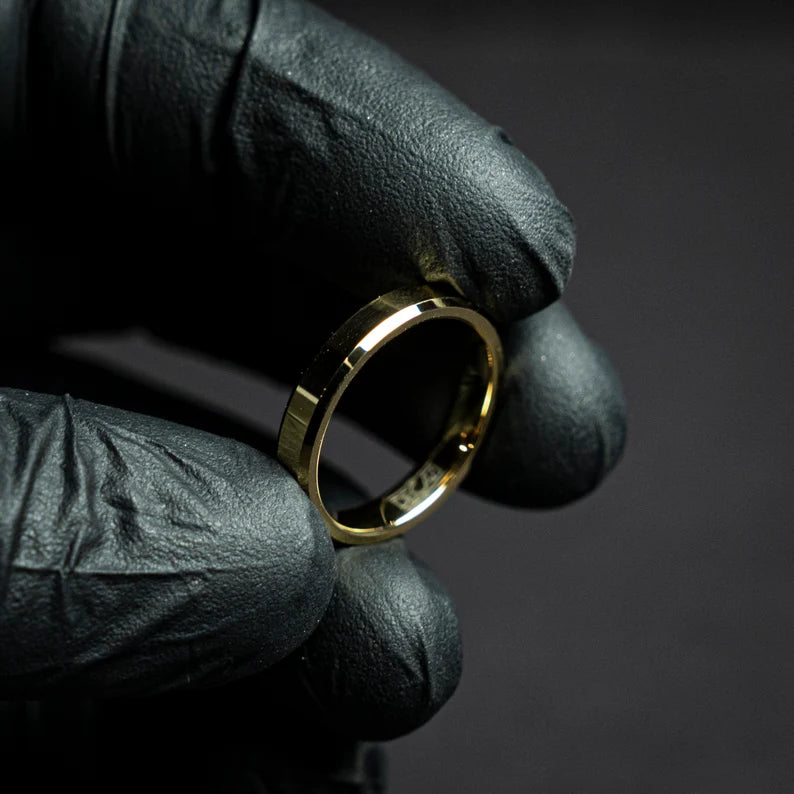 Gold beveled tungsten ring