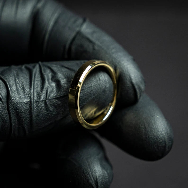 Gold beveled tungsten ring