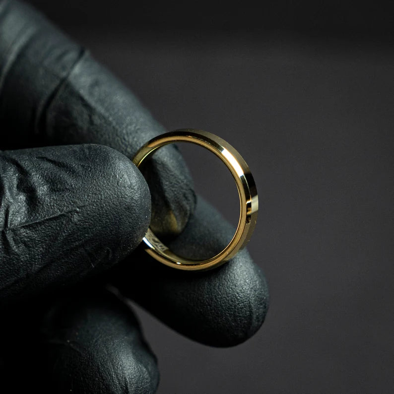 Gold beveled tungsten ring