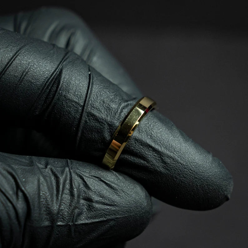 Gold beveled tungsten ring