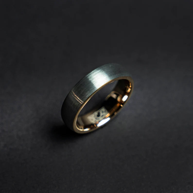 Rose gold brushed tungsten ring