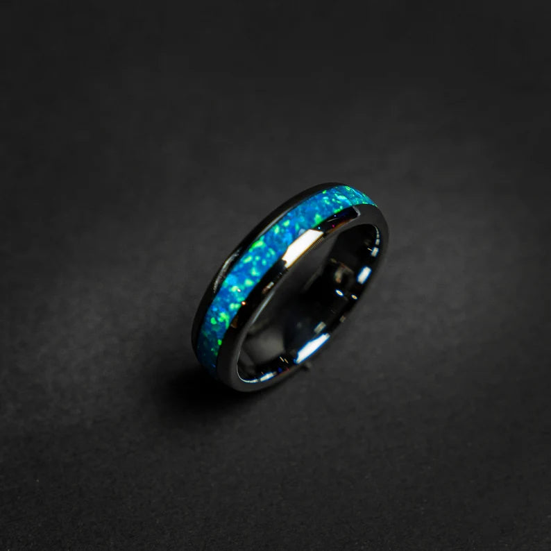 Silver tungsten blue opal ring - Decazi
