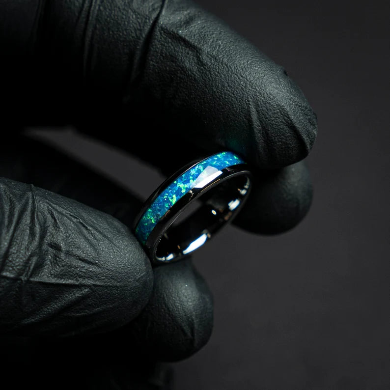 Silver tungsten blue opal ring - Decazi
