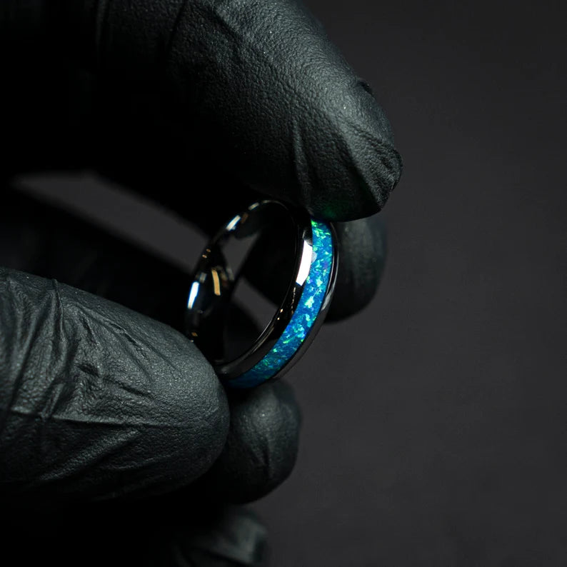 Silver tungsten blue opal ring - Decazi