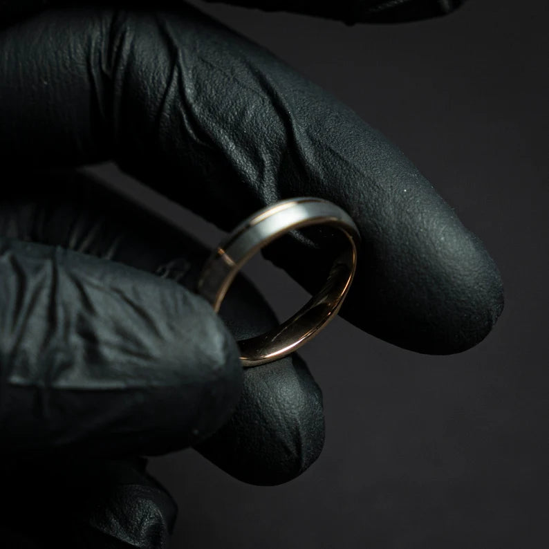 Rose golden tungsten ring with silver finish