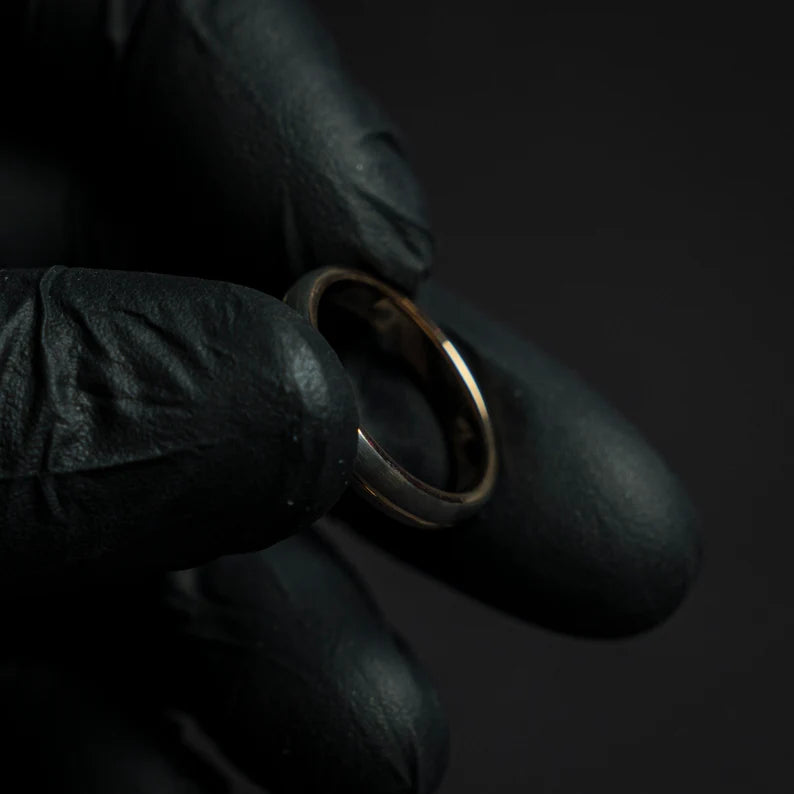 Rose golden tungsten ring with silver finish