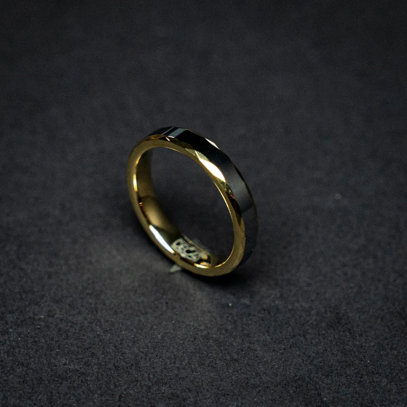 Gold hammered tungsten ring