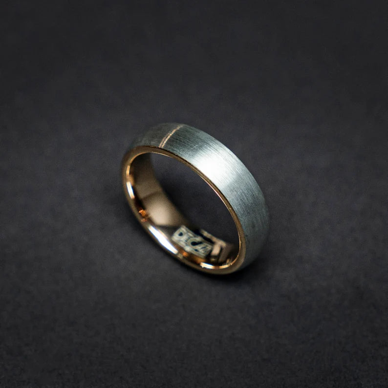 Rose gold brushed tungsten ring