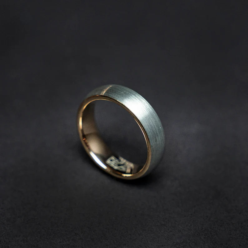 Rose gold brushed tungsten ring