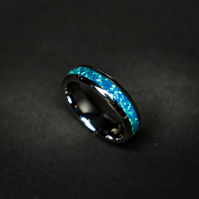Silver tungsten blue opal ring - Decazi