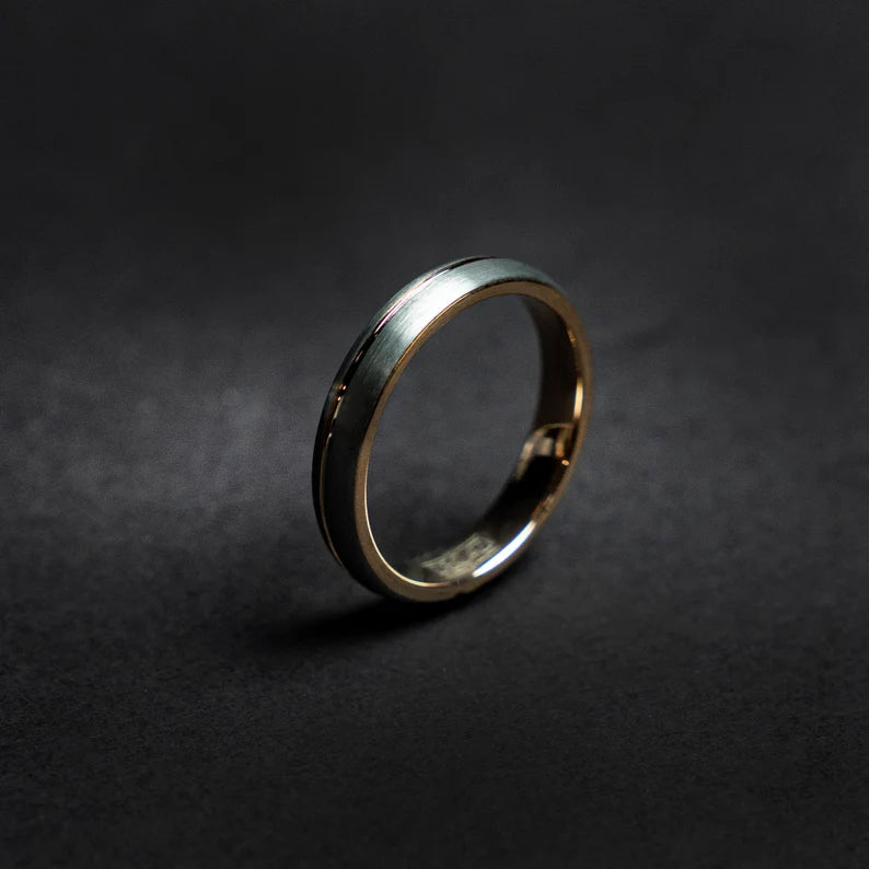 Rose golden tungsten ring with silver finish