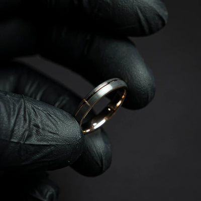 Rose golden tungsten ring with silver finish